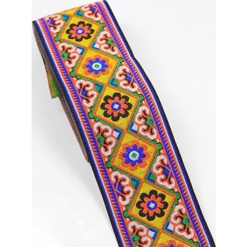 5yards hmong embroidery jacquard woven webbing lace trim 6.6cm dress collar ribbon tape ethnic tribal nepal thai india boho DIY