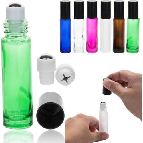 50pcs 10 ml Portable Glass Roller Rollerball Essential Oil Bottles Mist Container Travel Refillable Roll-on Perfume Bottle