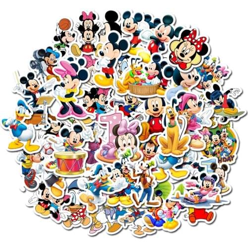 50Pcs Disney Cartoon Anime Mickey Mouse Waterproof Sticker Childrens Graffiti Laptop Skateboard Luggage Bicycle Children DIY De