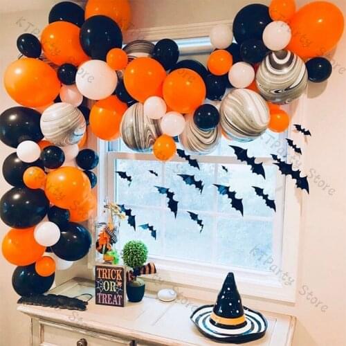 86pcs Halloween Orange Balloons Garland Decoration Kids Birthday Baby Shower Party Decor Black Agate Globos White Ballon Arch