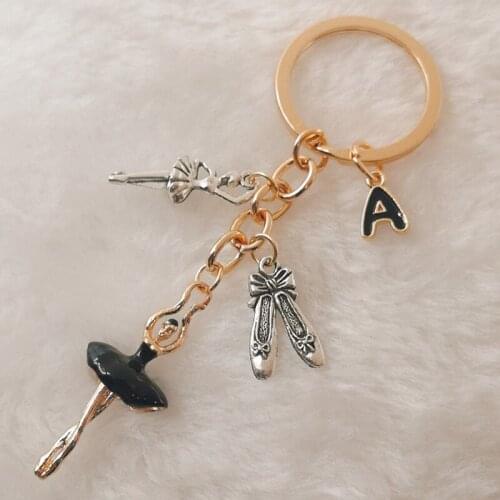 A-Z letter 4 color charm enamel ballet dance girl keychain ballet dance girl dance shoes keychain dance couple jewelry gift