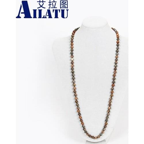 Ailatu Mens Jewelry Natural 8mm Brown Color Stone Beads Fashion Necklace or Bracelet Healing Balance Prayer Jewelry Gift