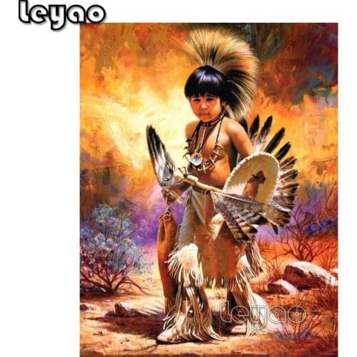 5D DIY Diamond painting Native Indian boy and feather Cross Stitch kits Full drill square round Diamond embroidery Mosaic decor