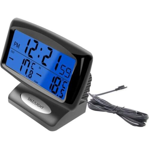 LCD Display Car Thermometer Digital Alarm Clock Auto Vehicles Temperature Gauge With Backlight With Snooze Function