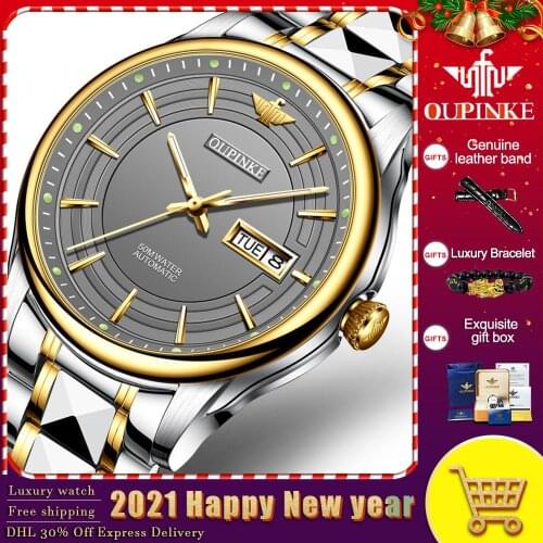 OUPINKE Top Luxury Brand Men Automatic Mechanical Watch Waterproof Stainless Steel Watchstrap Skeleton Male Watch