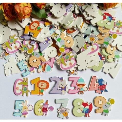 40PCs/lot (4pcs per number ) Lovely Cartoon Mix numeral 0-9 Style Wooden Buttons for Craft Scrapbook Sewing Decorative Buttons