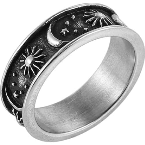 Vintage Ancient Silver Color Star Moon Rings Creative Finger Rings for Women Men Couple Jewelry Gift Promise Rings for Couples