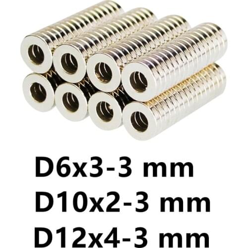 10 20 50PCS/LOT Ring Magnet 6*3 10*2 12*4 Hole 3 N35 NdFeB MAGNET 6x3-3 10x2-3 12x4-3 Neodymium Speaker Magnets