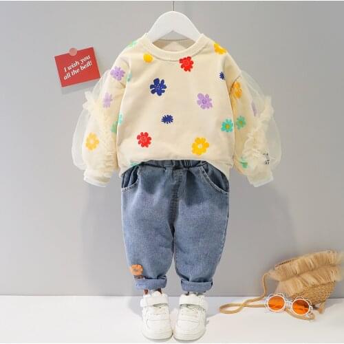 LZH Long Sleeve Sweatshirt Jeans 2Pcs Sets For Kids Clothes Outfit For Girls Clothing Baby Costume 2021 Autumn Suit For Baby