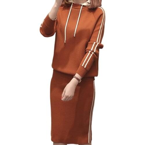 Two Piece Set Womens 2020 Spring Hoodies Sweatershirt + Elastic Waist Slim Skirt Casual Suit Ladies