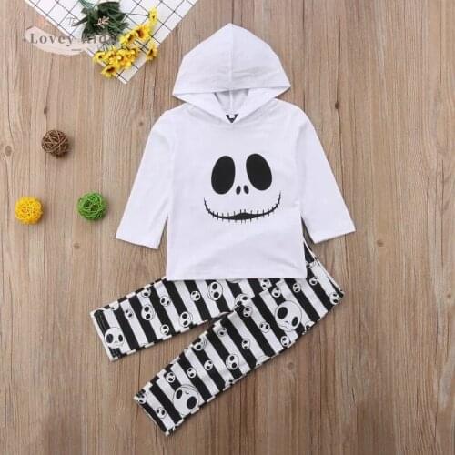 2020 Halloween Outfit Baby Boy Girl 2PCS Hooded hoodie Ghost Print Top Pullover Long Sleeve Pants Suit Set Festival costume