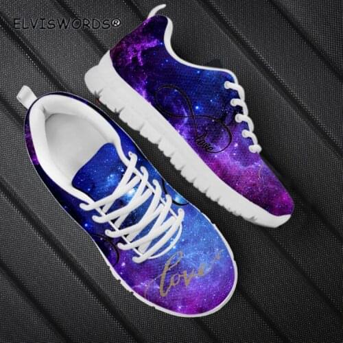 ELVISWORDS Galaxy Infinito Love Design Breathable Sneakers for Woman Stylish Ladies Leisure Lace-up Walking Shoes Footwear Soft