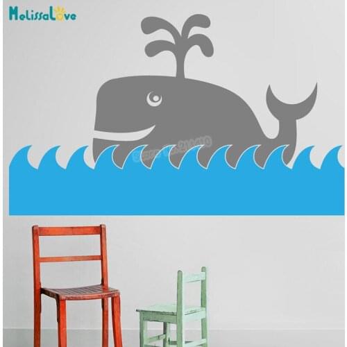 Cute Vinyl Wall Sticker Happy Whale Swim in the Sea Decal Home Decor For Kids Baby Room Removable Art Murals Unique Gift YY968