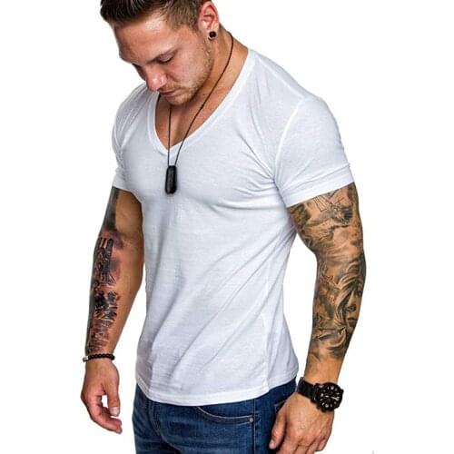 2021 Summer Top Quality Cotton T Shirt Men Solid Color Design V-neck T-shirt Casual Classic Mens Clothing Tops Tee Shirt Men