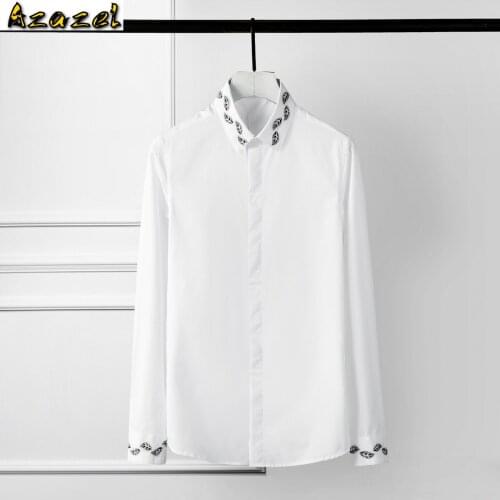 Men Shirts Luxury Leaves Embroidery Long Sleeve Mens Dress Shirts Black White Slim Fit Shirts Man Plus Size Casual Shirts