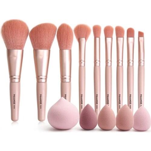 New High Quality 9pcs makeup brush set+5pcs Mini Sponge Natural synthetic hair professional Cosmetic Beauty Makeup Tools Kit