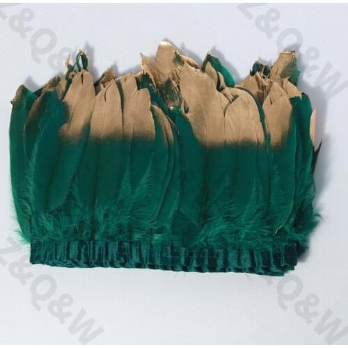 Natural dark green goose feather spray gold head to make 2meters cloth edge DIY shopping festival costume dress skirt decoration