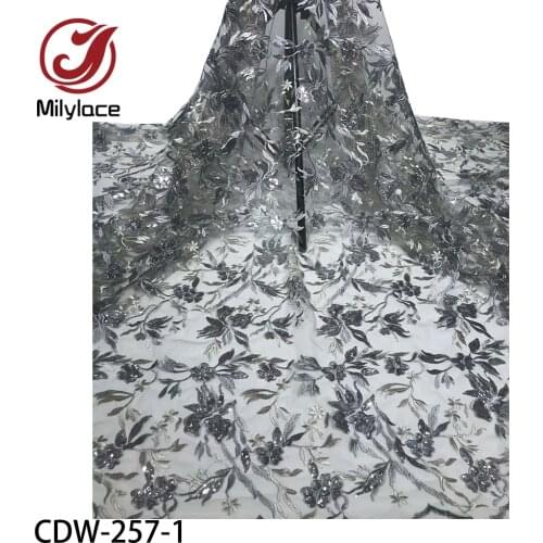 New French Tulle Lace Fabric 2020 High Quality Embroidery Sequin Lace Fabric for Nigerian Women Bridal Dress 5 Yards CDW-257