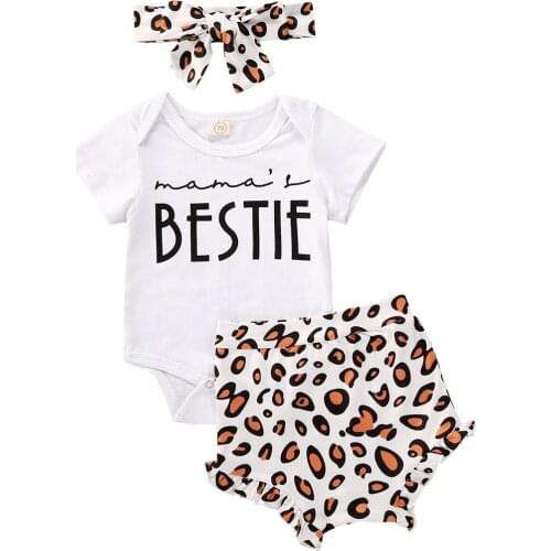 New 3Pcs/Set Baby Girls Leopard Clothes Cotton Summer Kids Short Sleeve T-Shirt Tops +Shorts+Headband Set Outfits