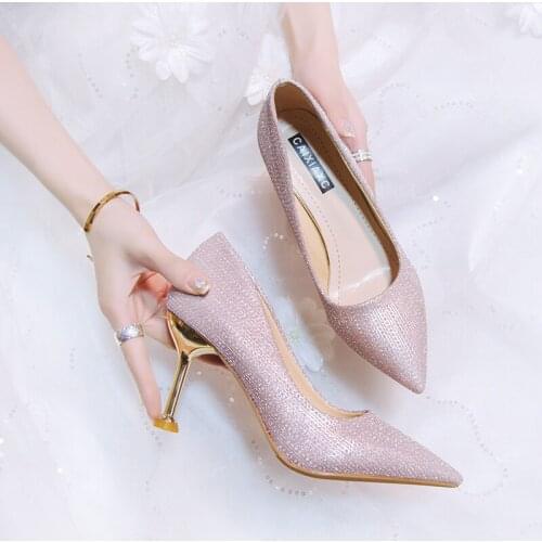 Banquet new spring and autumn fashion high heels wedding shoes elegant pointed wedding shoes off white womens shoes W27-32