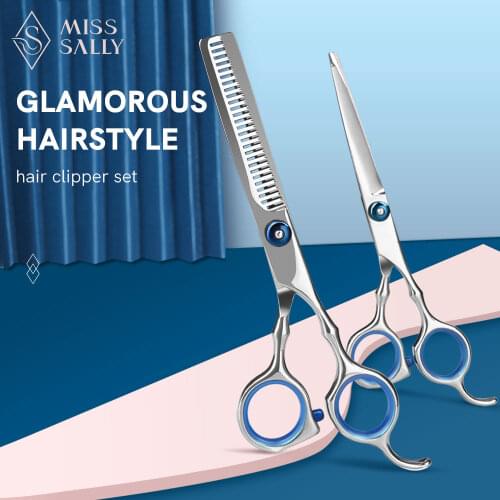 Miss Sally Hair Scissors 6 inch Cutting Thinning Styling Tool Stainless Steel Salon Hairdressing Shears Regular Flat Teeth Blade