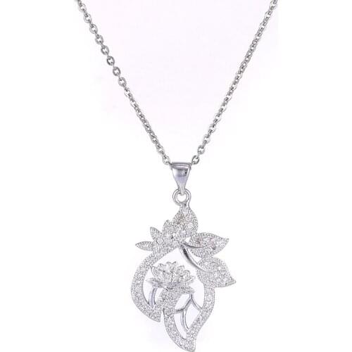 Charm Micro Pave Cubic Zirconia Crystal Flower Necklace Femme Handmade Copper Long Chain Necklace For Women Fashion Jewelry Gift