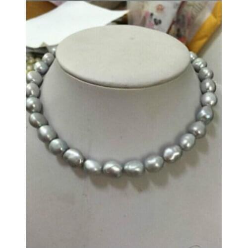 9-10MM natural south seas silver grey pearl necklace 18'' 14k