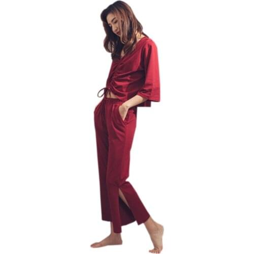 Yomrzl A817 New arrival spring and summer cotton womens pajama set Leg Open-forked Leiure Homestyle clothes indoor sleepwear