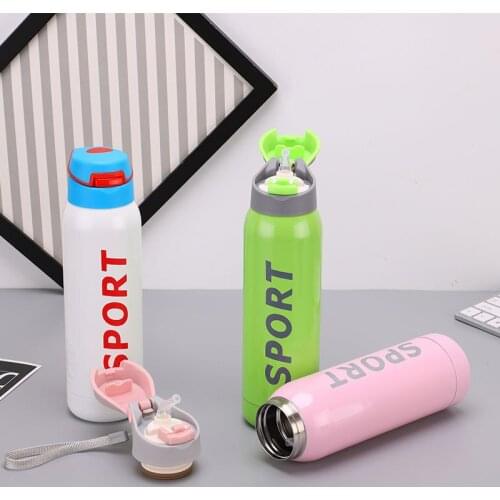 480ML Portable Rope Vacuum Flasks Sports&Outdoor Thermos Straw Water Bottle 304 Stainless steel Drinking Cup Coffee Mug Travel