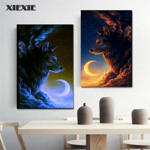 Moon Wolf Animal Hd Printed Canvas Painting Posters and Modern Wall Art Pictures Print Clouds and Stars Unique Gift Home Decor