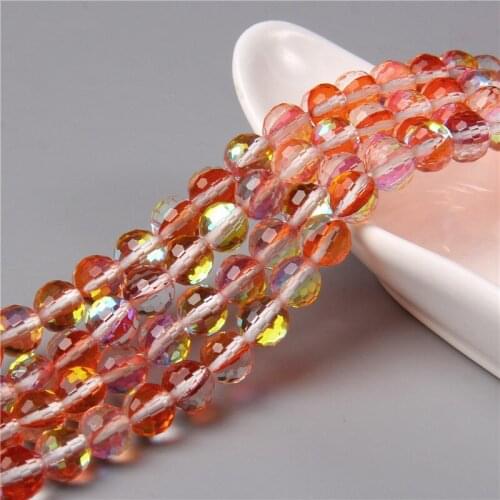Clear Faceted Orange Crystal Glass MoonStone Glitter Austrian Crystal Beads Round Loose Beads For Jewelry Making Charms Bracelet