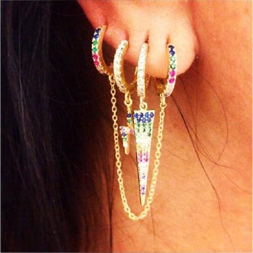 2019 summer simple minimal rainbow colorful cz earring for girl multi cz lightning dangle earrings for girls delicate design