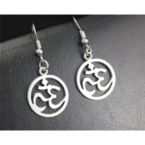1pair(2pcs) Tibetan Silver Color OM/OHM/3D Sign round tag Dangle Drop Earrings Handmade DIY Jewelry E386