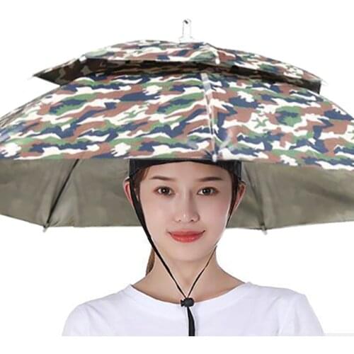 New Outdoor Foldable Double Umbrella Hat Headwear Cap Sun Rain Cap Camping Fishing Caps Sunscreen Shade Umbrella Fishing Hats