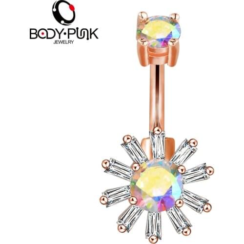 BODY PUNK 14G Clear CZ Belly Piercing Button Rings Stainless Steel Navel Rings Bar Body Jewelry Ombligo Nombril for Women