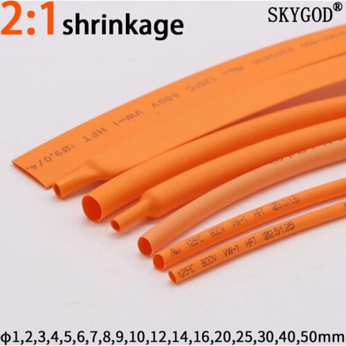1M Orange Dia 1 2 3 4 5 6 7 8 9 10 12 14 16 20 25 30 40 50 mm Heat Shrink Tube 2:1 Polyolefin Thermal Cable Sleeve Insulated