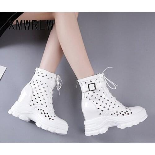 XMWRLW Patent Leather Ankle Boots For Women Summer Shoes Casual Hidden Heels Ladies Black White Shoes Women Summer Boots Shoe