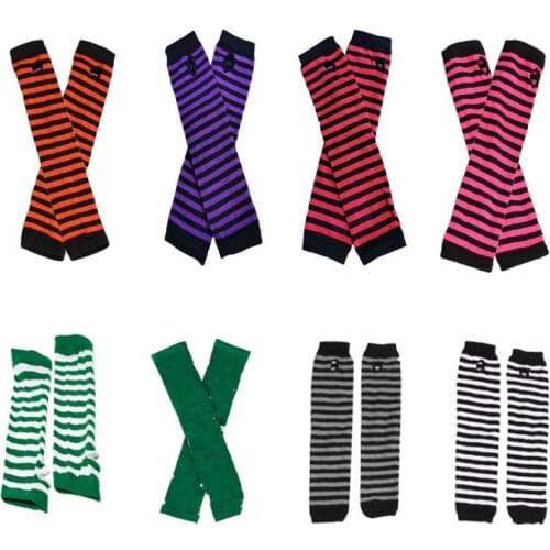 1pair Fashion Women Lady Striped Elbow Gloves Warmer Knitted Long Fingerless Gloves Elbow Mittens Christmas Accessories Gift