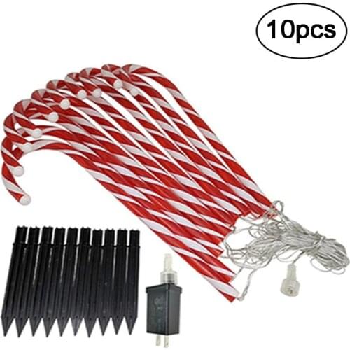 10pcs Christmas Candy Cane Pathway Lights New Year Holiday Lights Outdoor Garden Christmas Decoration Candy Cane Light Gift