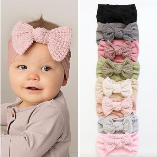 2021 Baby Accessories Infant Baby Girl Cute Bow Headband Newborn Solid Headwear Headdress Nylon Elastic Hair Band Gifts Props
