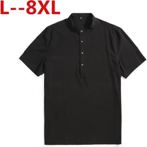 8XL 6XL 5XL Stand Collar Button Down Dress Shirt Men Brand New Summer Short Sleeve Henley Shirt Men Slim Fit Chemise Homme