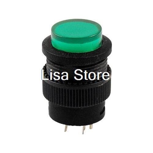 AC 250V 3A OFF-(ON) NO N/O Momentary Push Button Switch w DC 3V Green LED Light