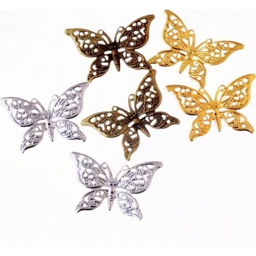 Free shipping 30Pcs Butterfly Filigree Wraps Connectors Metal Crafts Gift Decoration DIY 39x26mm