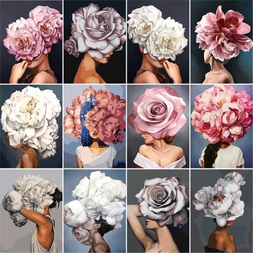 AZQSD DIY Oil Painting By Numgers Beautiful Flower Women Modern Unframe Abstract Coloring By Numbers Figure Handpainted Gift