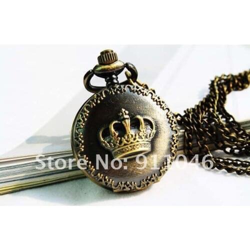 Free shipping retro necklace,bronze crown pocket watch necklace, watch necklace, Gift Watch 50pcs/lot Hot Sale