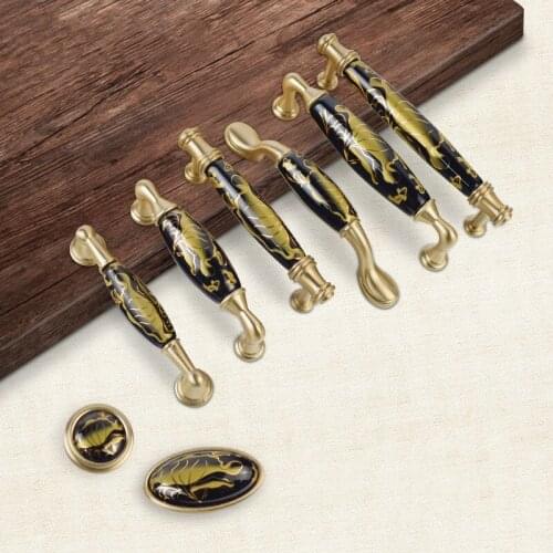 Black Gold Ceramic Door Handles European Antique Furniture Handles Drawer Pulls Kitchen Cabinet Knobs and Handles Hardware