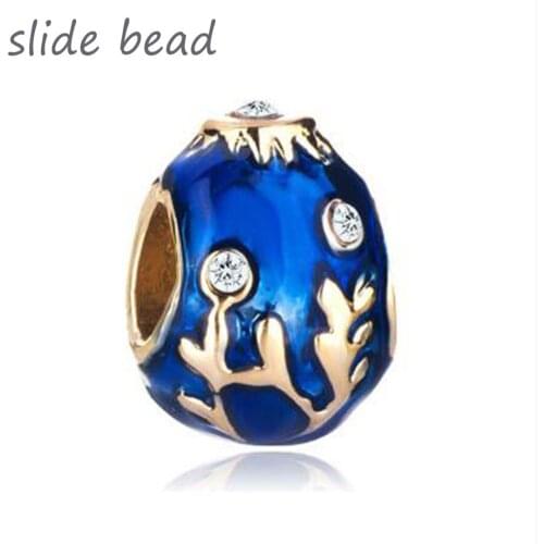 Fit Pandora charm bracelets 22k Golden Blue Drip Branches Faberge Egg Bead Charm Beads for jewelry making