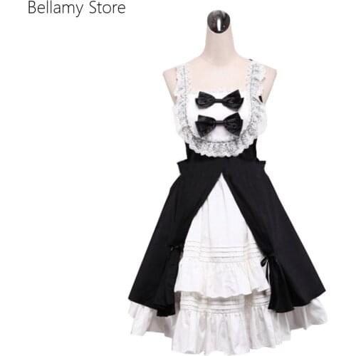 Made for You Black and White Flouncing with Bow Sleeveless Straps Lolita Gothic Dress