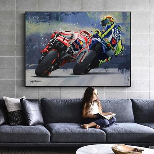 Oil Prints Valentino Rossies Poster Motorcycle Canvas Painting Posters Print Cuadros Wall Art Picture for Living Room