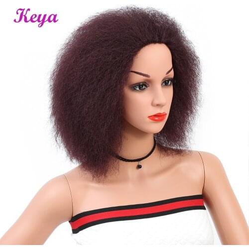 Keya Short Afro Kinky Straight Wig For Black Women Synthetic Fluffy Wigs 6 Inch High Temperature Fiber Women Wigs